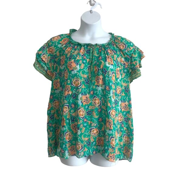 Rose + Olive Women's Blouse Plus 3X Floral Boho Tunic Short Sleeve 100% Rayon - Picture 1 of 9